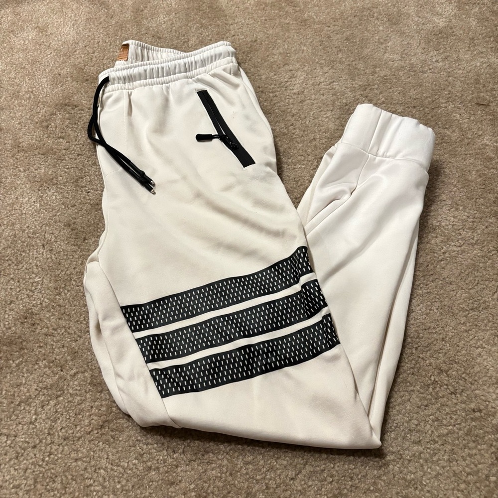 White Joggers with Black Stripes